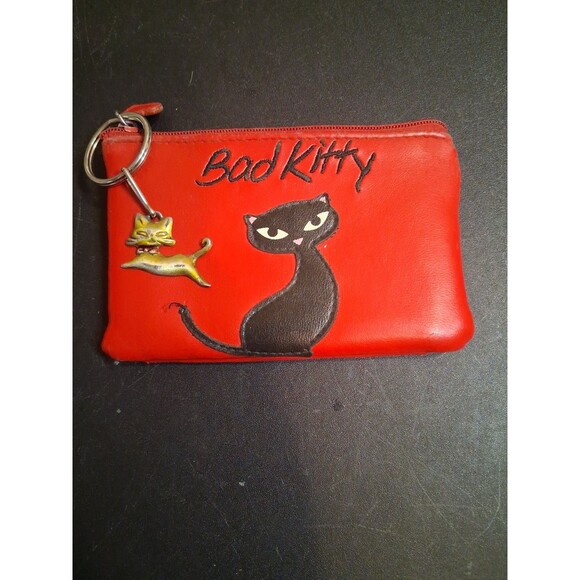 Unbranded Handbags - Bad Kitty Cat Red Coin Purse Credit Cards ID Sleeve Made In China, Charm TAIWAN